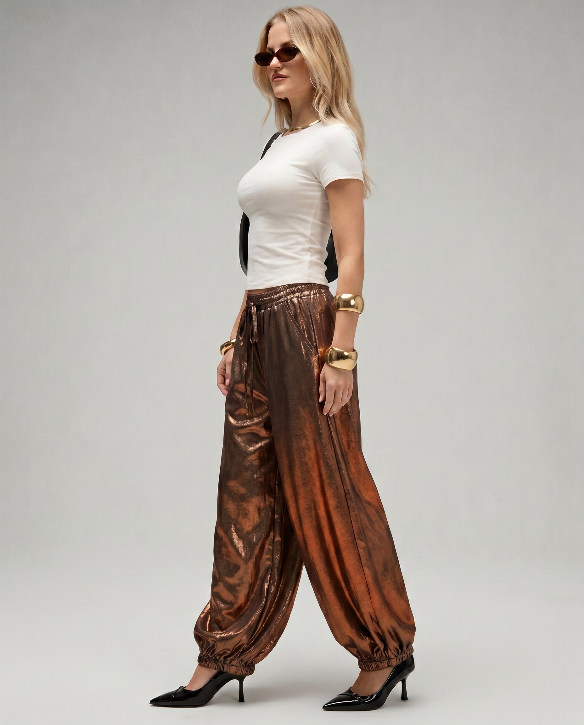 Metallic Shiny Pants – High Waist Statement Fashion Trousers