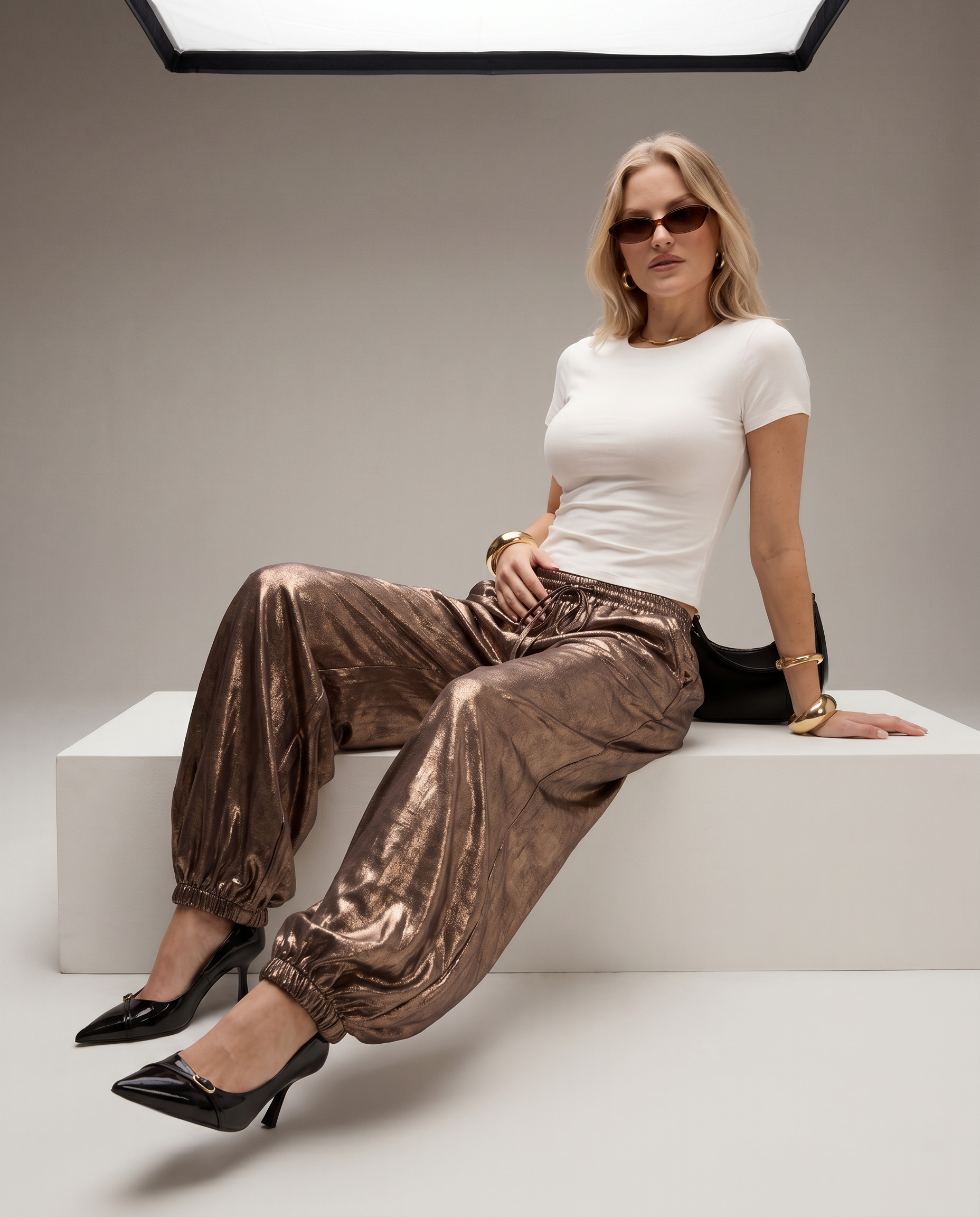 Metallic Shiny Pants – High Waist Statement Fashion Trousers