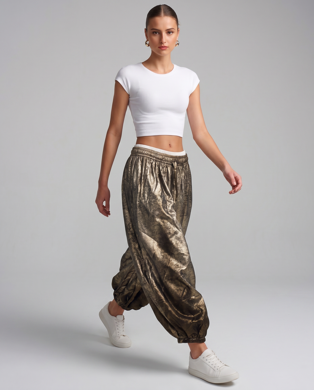 Metallic Shiny Pants – High Waist Statement Fashion Trousers