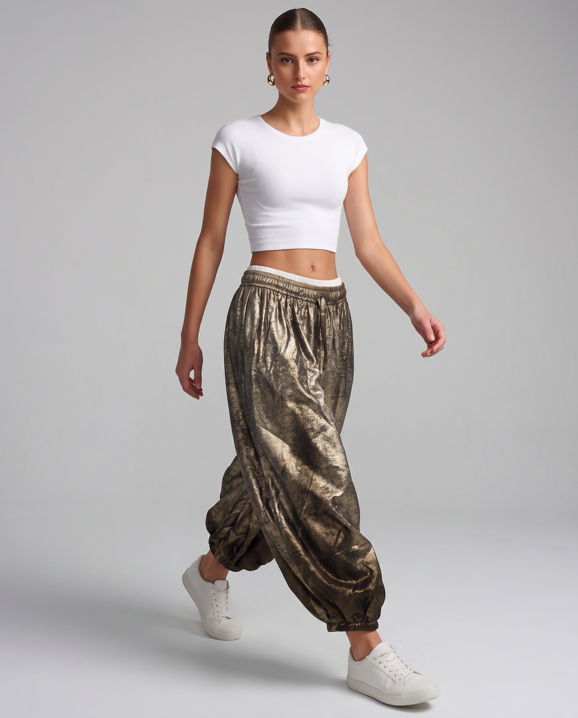 Metallic Shiny Pants – High Waist Statement Fashion Trousers