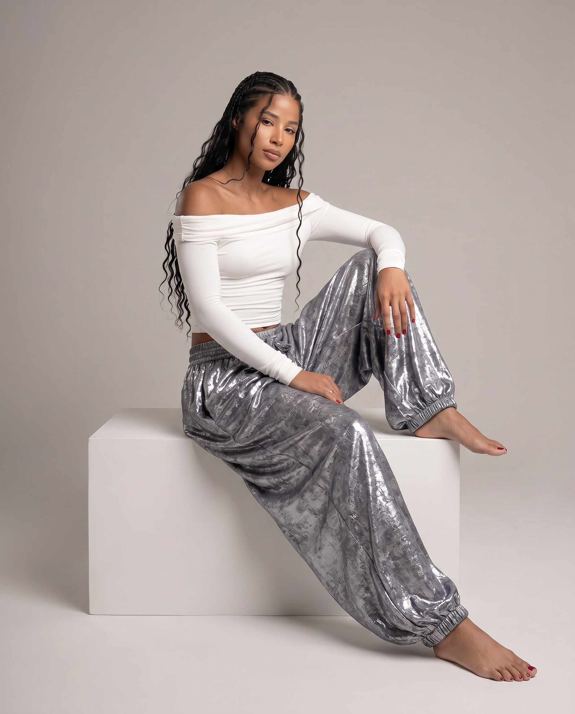 Metallic Shiny Pants – High Waist Statement Fashion Trousers