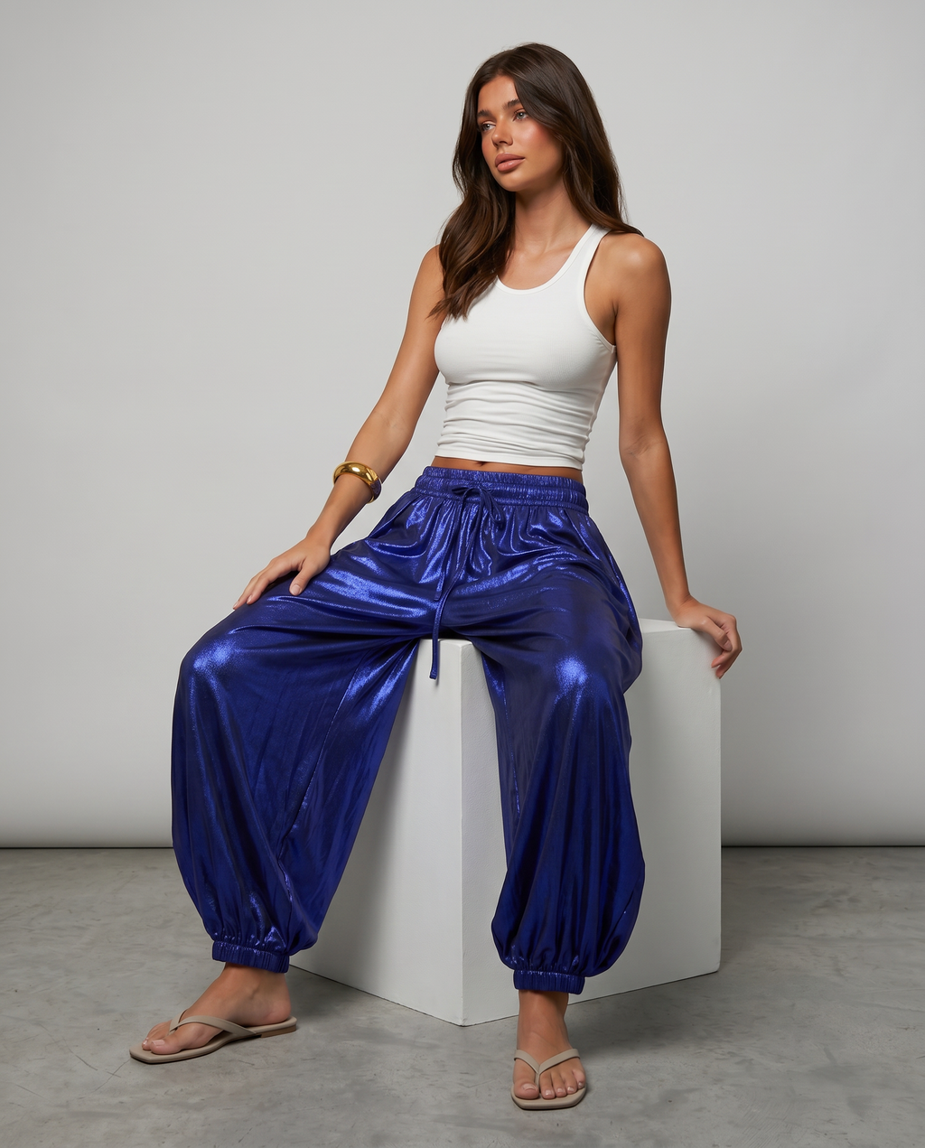 Metallic Shiny Pants – High Waist Statement Fashion Trousers